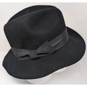 Bollman Hat‎ Co Black Doeskin Felt 100% Wool Fedora Hat Size  6 7/8 Small 55 CM